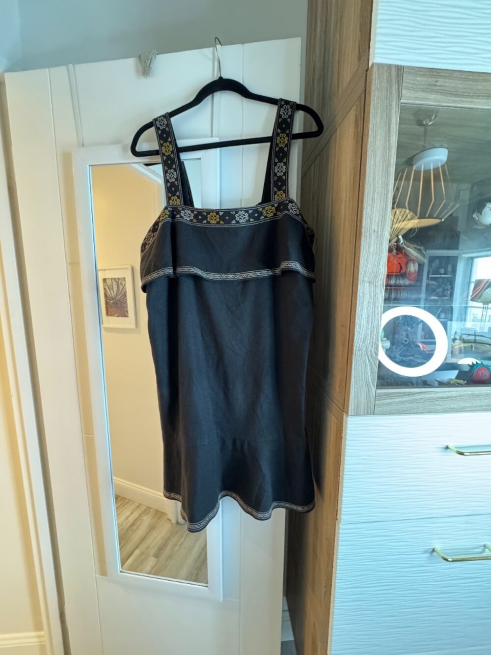 Madewell Linen-Blend Embroidered Ruffle Mini Dress Black XL Size 14 - 16 - Picture 4 of 7